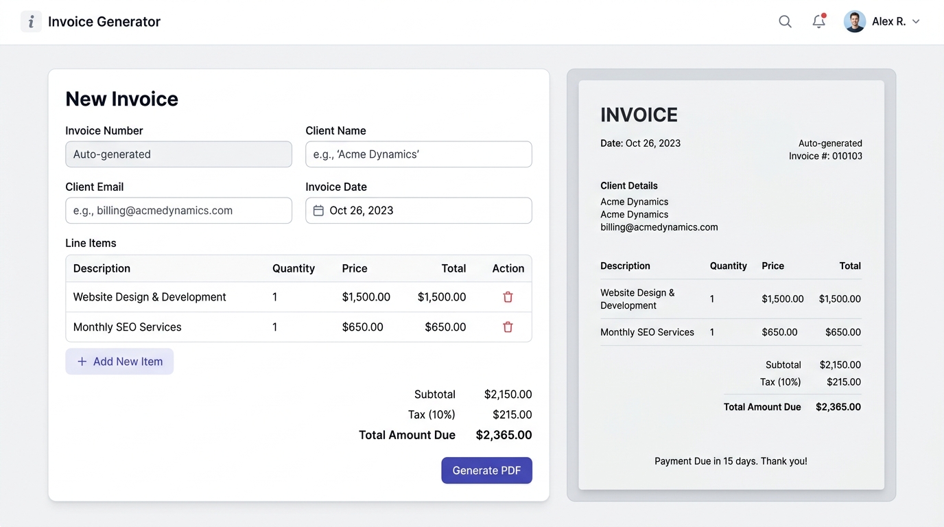 Invoice PDF Generator screenshot