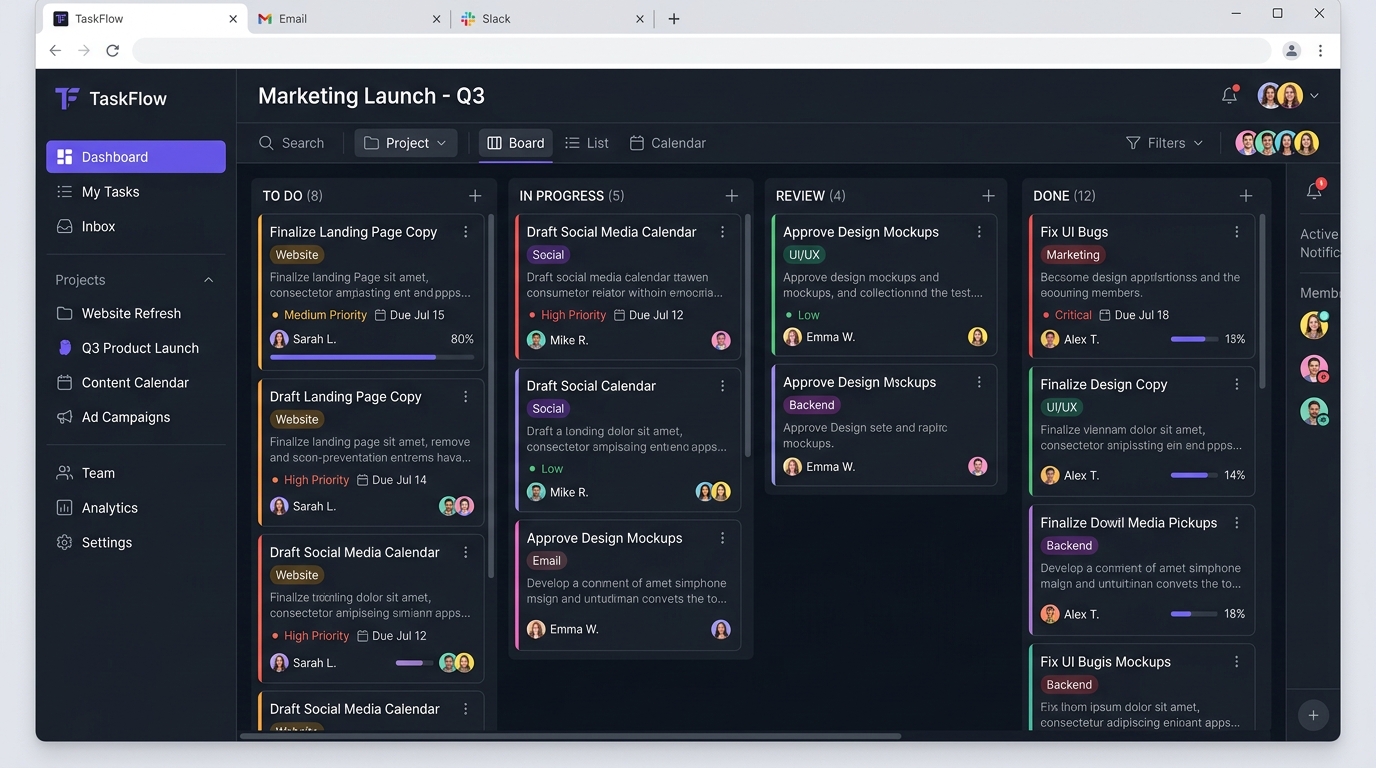 TaskFlow Kanban screenshot